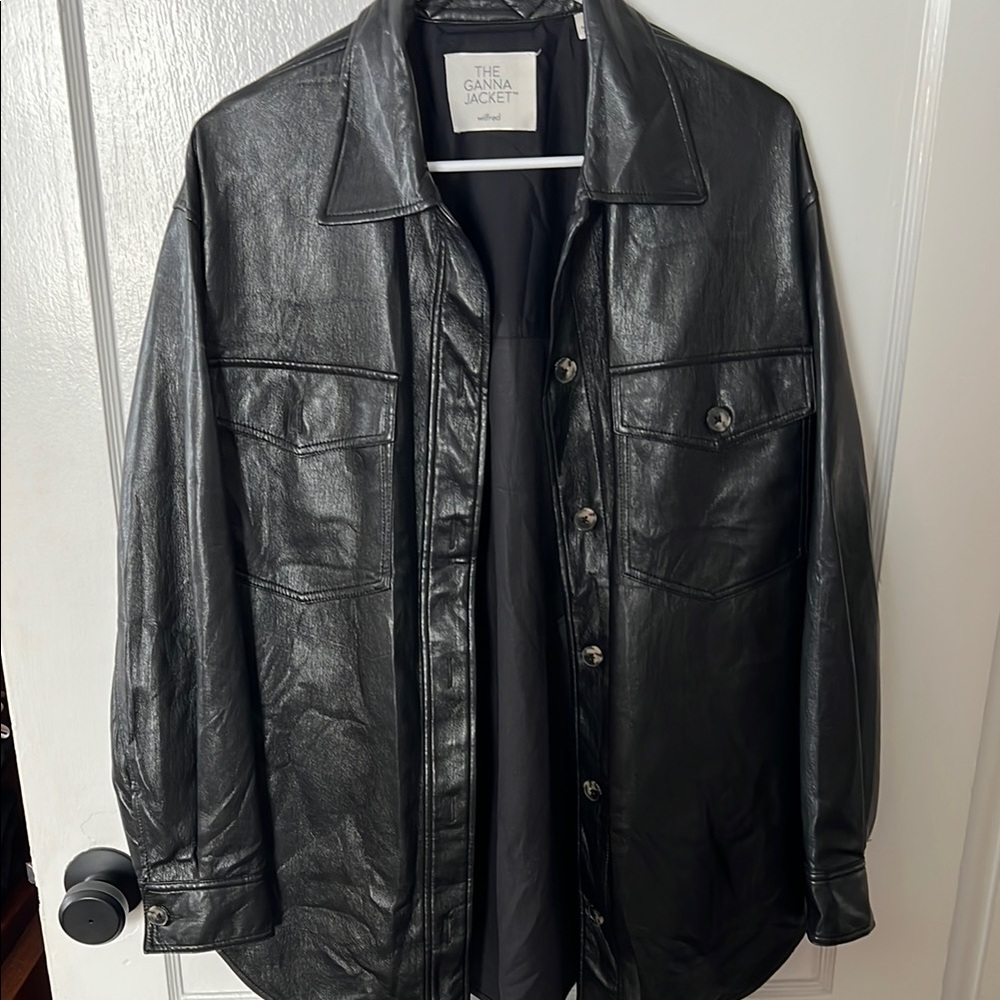 Aritzia Black Faux Leather Shirt Jacket